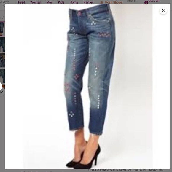 Levi’s Embellished Shrunken 501 Jeans - Picture 1 of 7